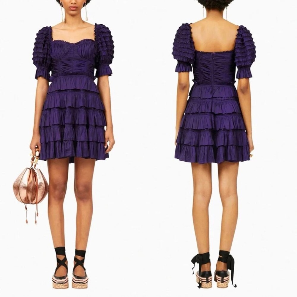 Ulla Johnson Deep Purple Ruffled Mini Dress